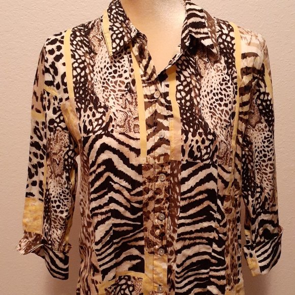 Allison Daley Multi Animal Print Blouse Shirt Top - Size Petite Medium - Picture 1 of 3